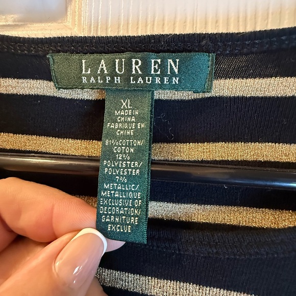 Ralph Lauren Black and Metallic Gold Striped Sweater Classic Stripe Glitzy SZ XL - Picture 2 of 8